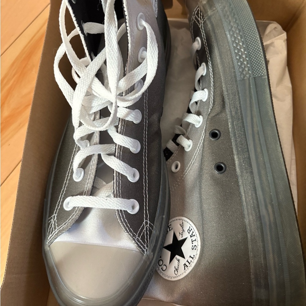 Converse Silver and White High-Top Sneakers